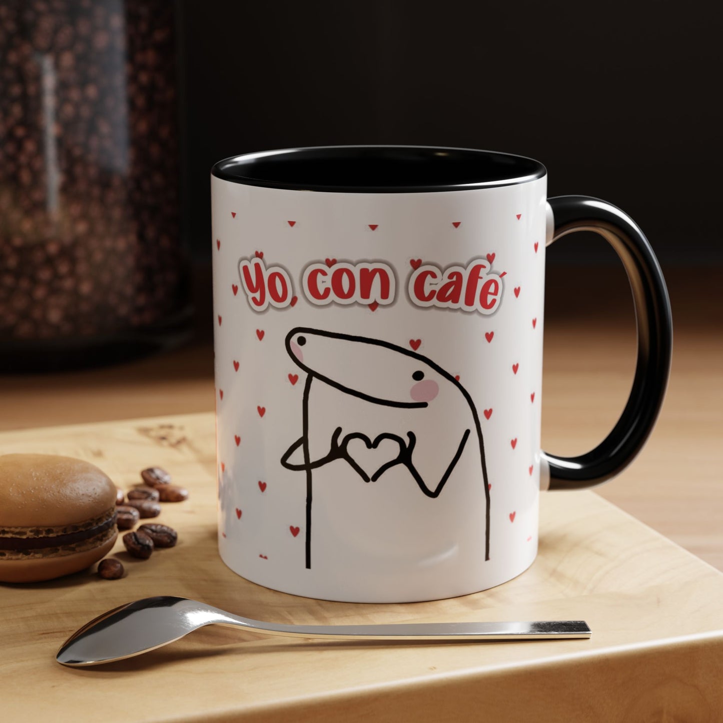 Cute 'Yo Con Café' Accent Coffee Mug, Adorable Gift for Coffee Lovers, Fun Decorative Mug for Home or Office, Valentine's Day Coffee Cup
