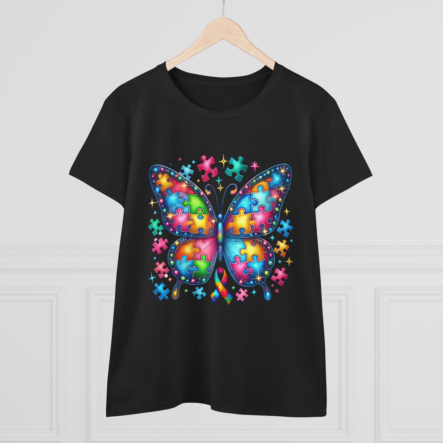 Colorful Butterfly Puzzle Women's Midweight Cotton Tee