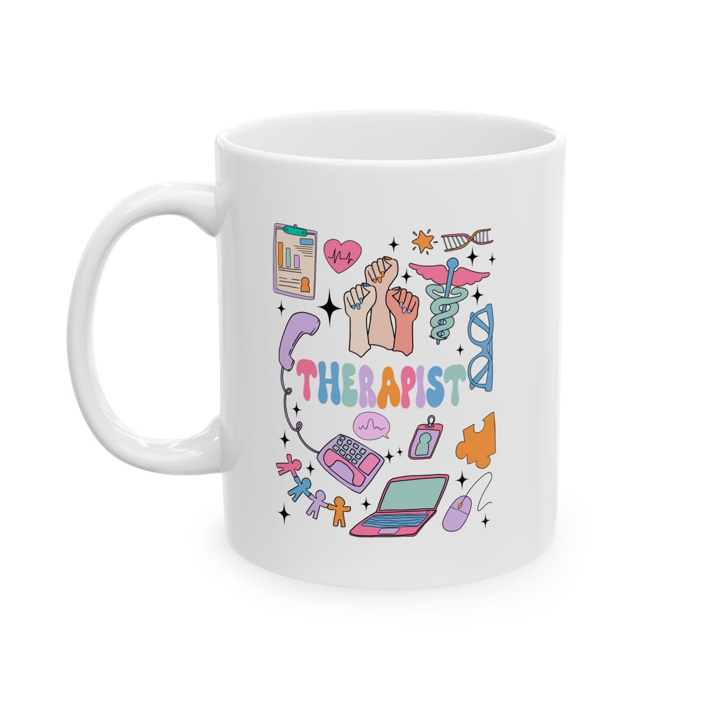Whimsical Ceramic Mug with Fun Illustrations - Perfect Gift for Therapist Professionals