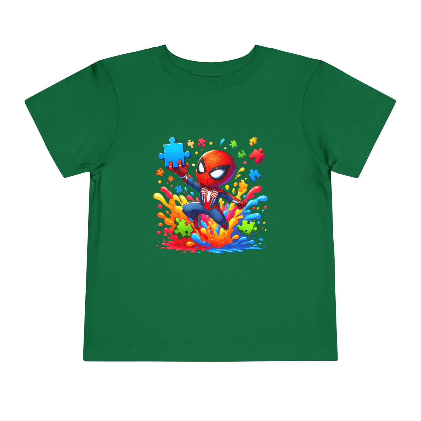 Toddler Spiderman Short Sleeve Tee - Autism Awareness Colorful Puzzle Splash Design