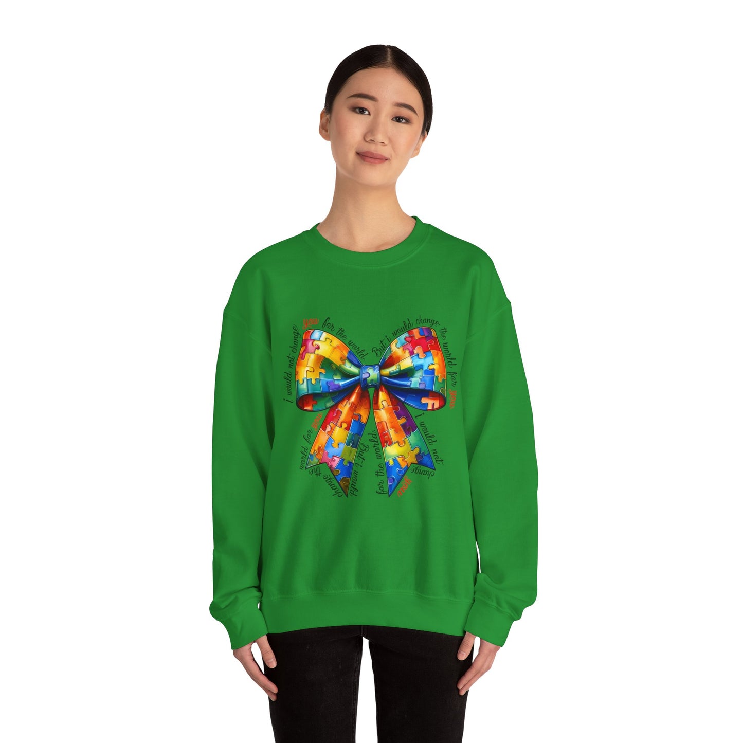 Colorful Puzzle Bow Sweatshirt - Autism Awareness Unisex Sweatshirt - Nefty Creations