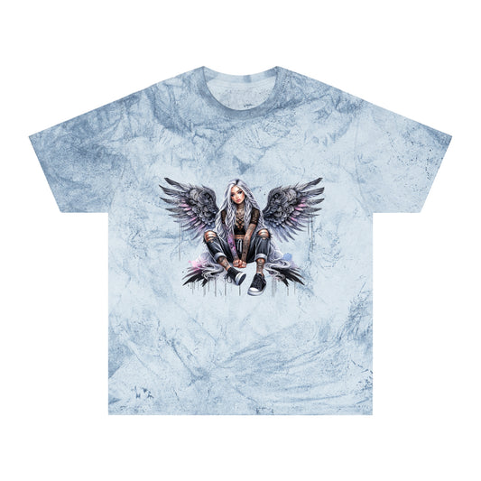 Edgy Unisex Color Blast T-Shirt with Winged Design | Casual Streetwear for Music Lovers