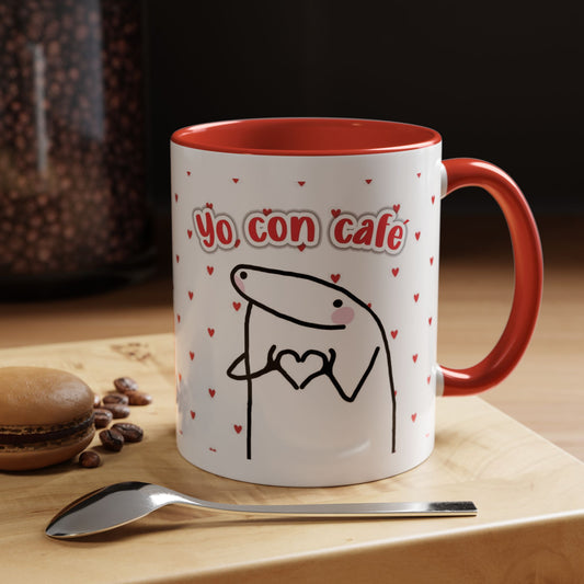 Cute 'Yo Con Café' Accent Coffee Mug, Adorable Gift for Coffee Lovers, Fun Decorative Mug for Home or Office, Valentine's Day Coffee Cup