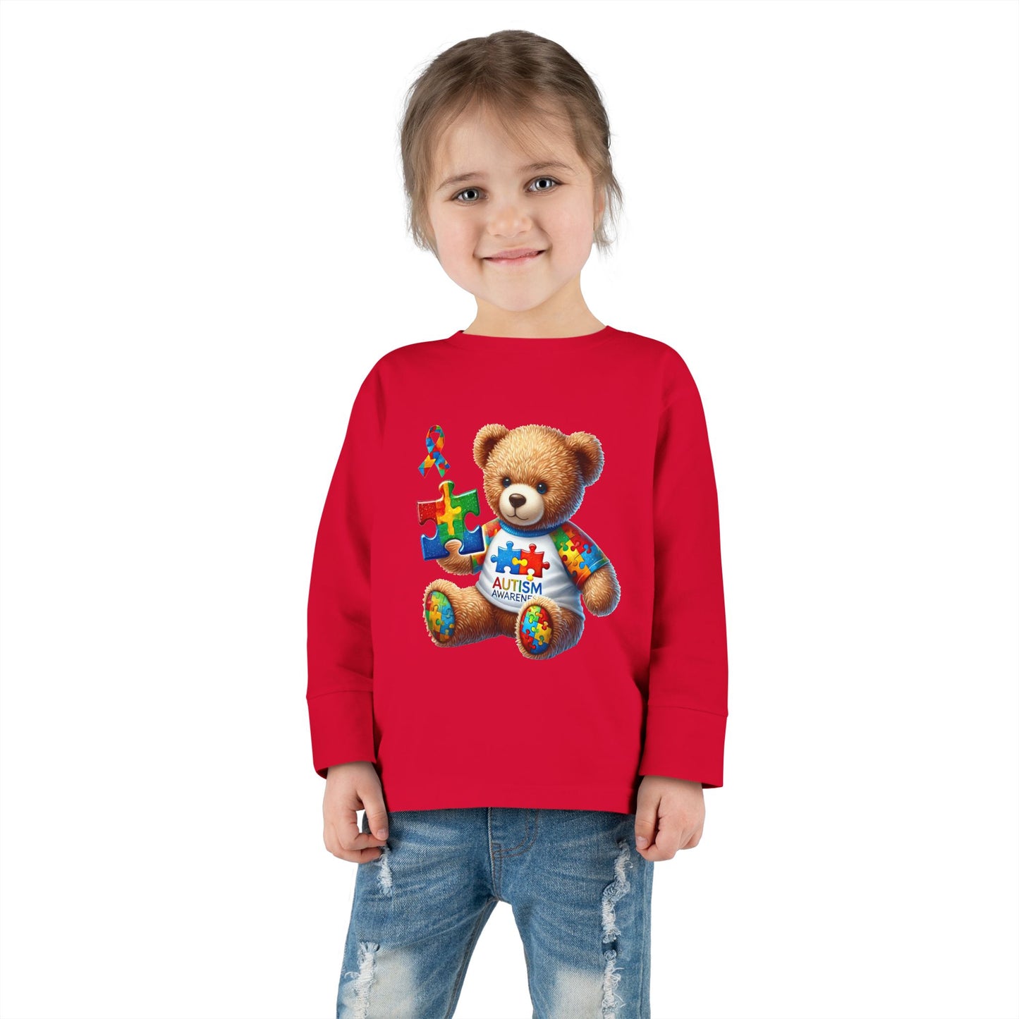 Autism Awareness Toddler Long Sleeve Tee - Cute Teddy Bear Design