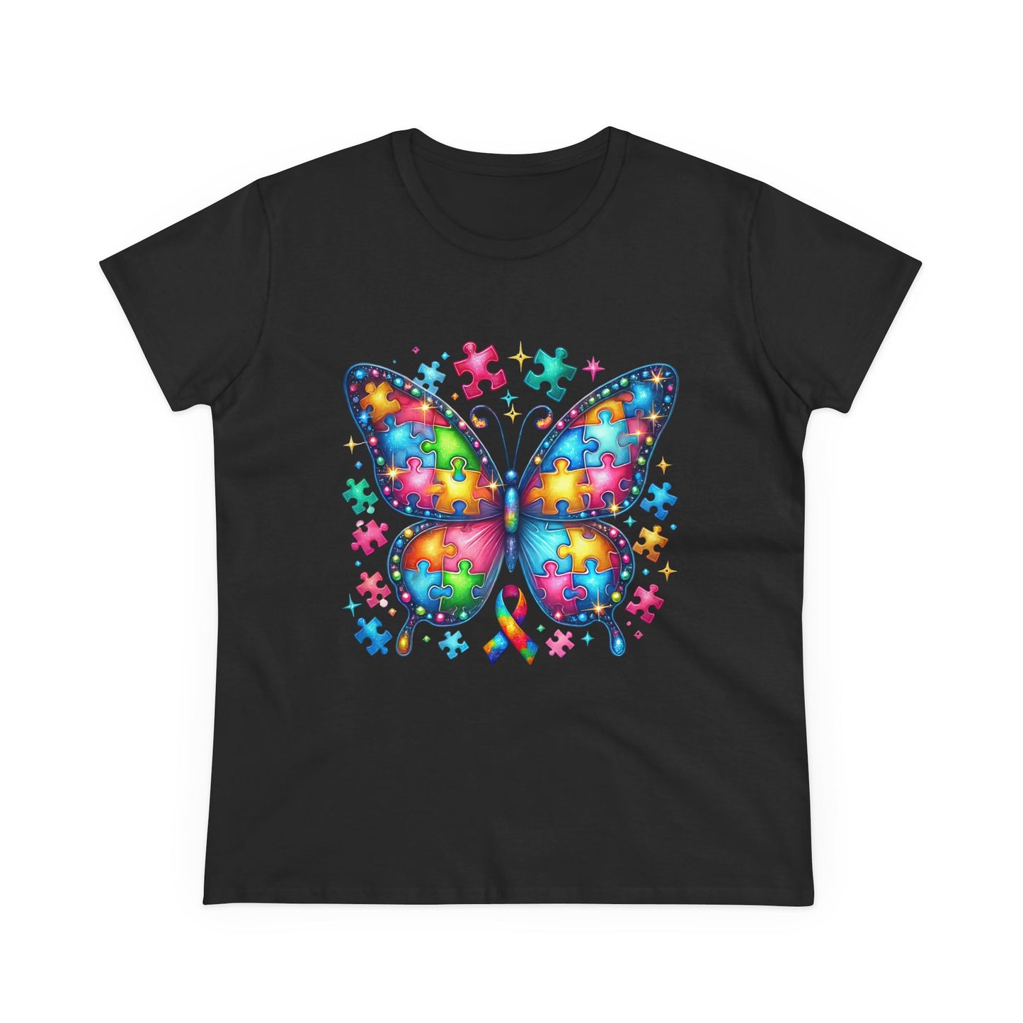 Colorful Butterfly Puzzle Women's Midweight Cotton Tee
