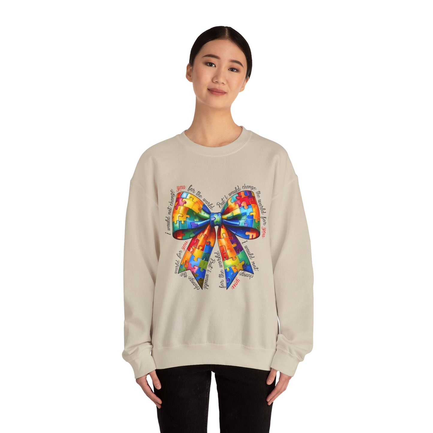 Colorful Puzzle Bow Sweatshirt - Autism Awareness Unisex Sweatshirt - Nefty Creations