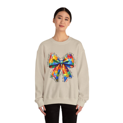 Colorful Puzzle Bow Sweatshirt - Autism Awareness Unisex Sweatshirt - Nefty Creations