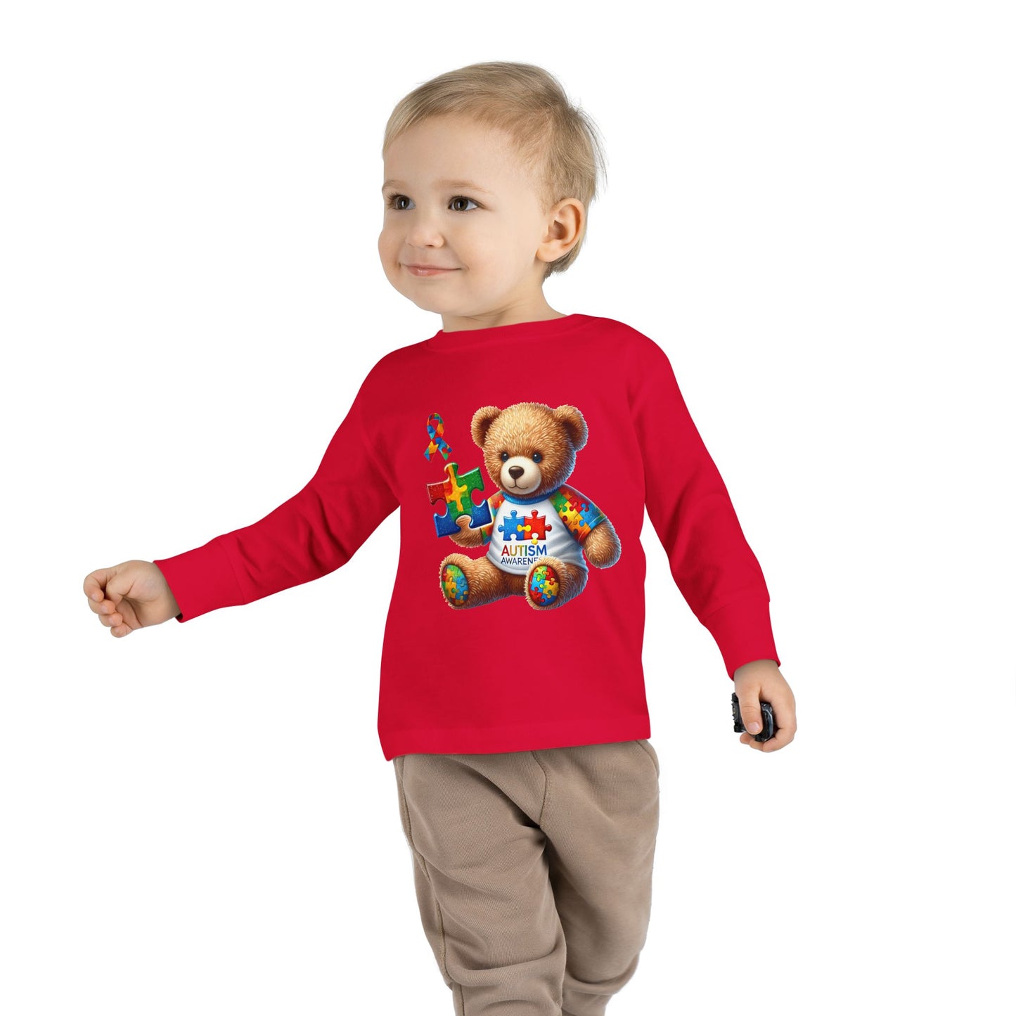 Autism Awareness Toddler Long Sleeve Tee - Cute Teddy Bear Design