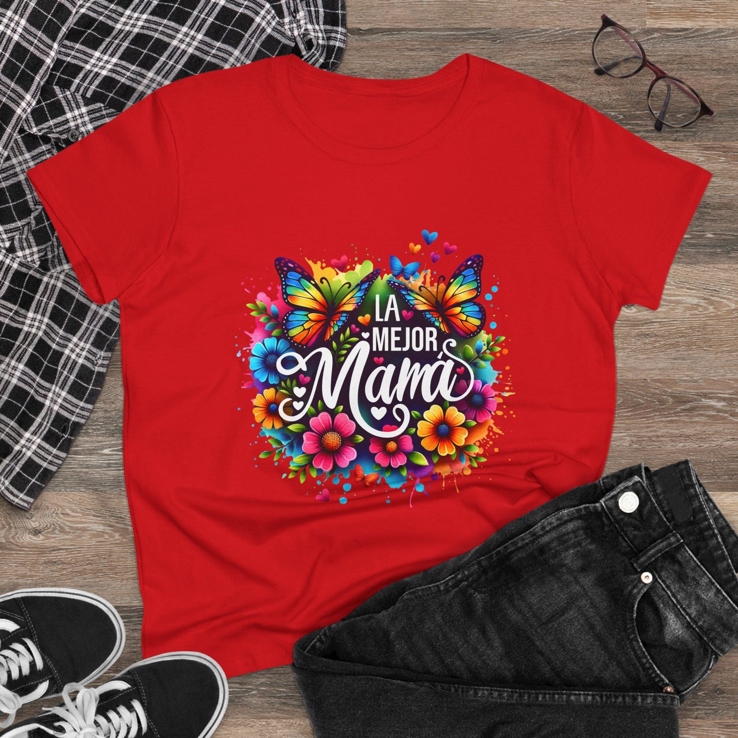 Colorful Butterfly Mom Tee - La Mejor Mama T-Shirt
