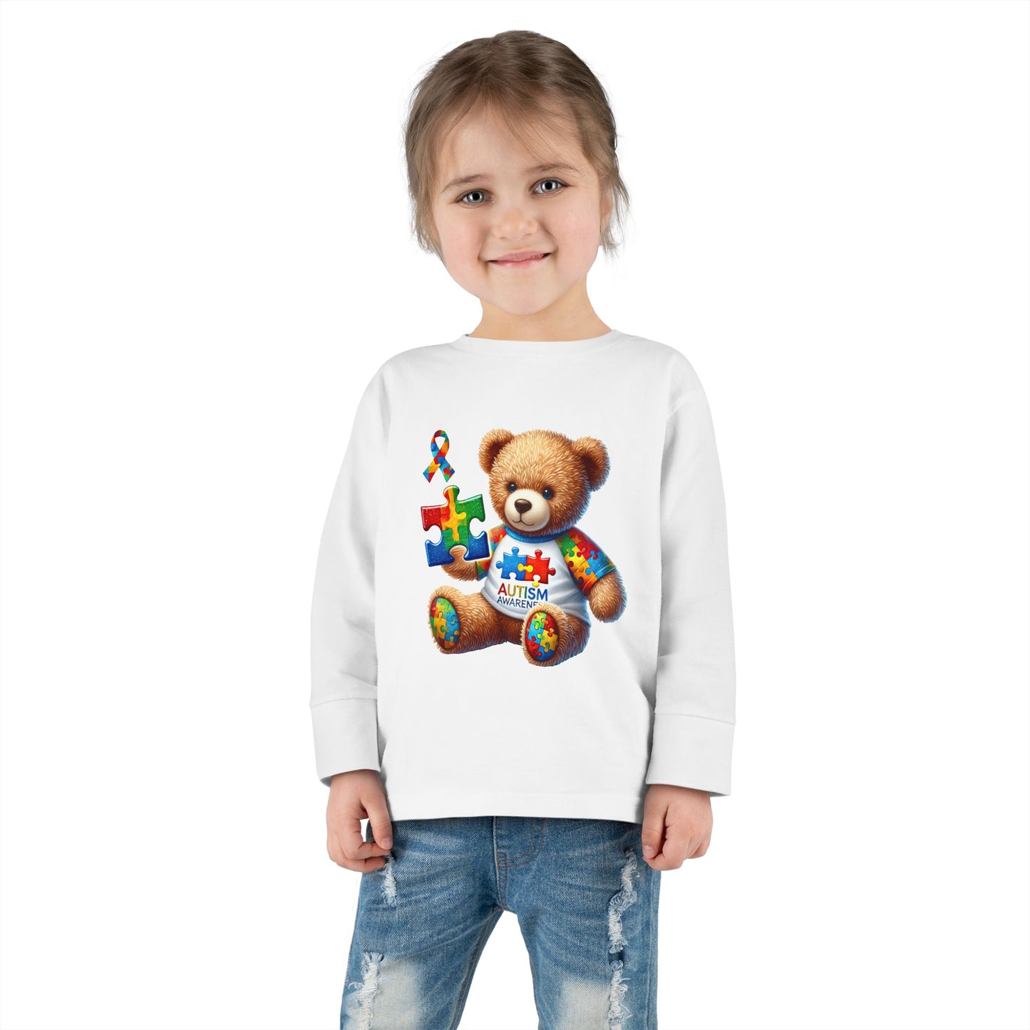Autism Awareness Toddler Long Sleeve Tee - Cute Teddy Bear Design