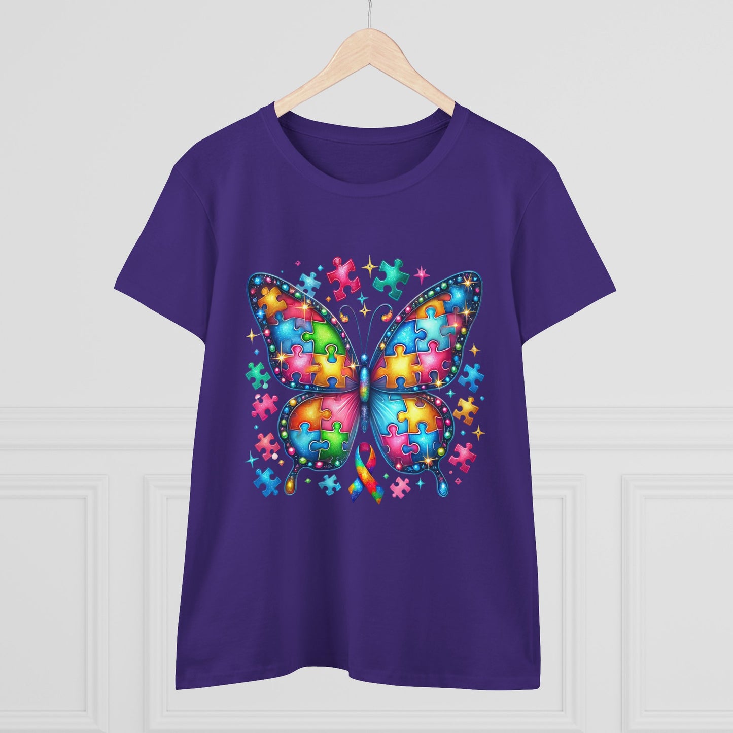 Colorful Butterfly Puzzle Women's Midweight Cotton Tee
