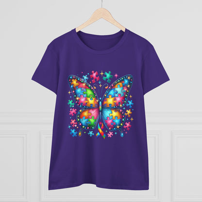 Colorful Butterfly Puzzle Women's Midweight Cotton Tee - Nefty Creations