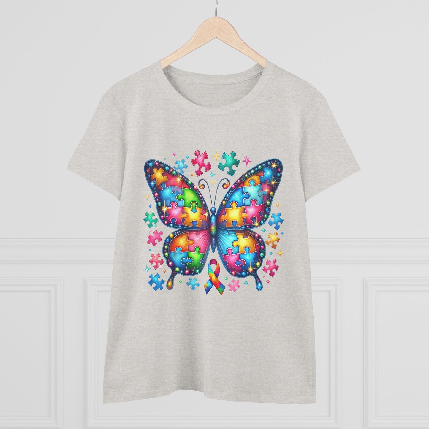 Colorful Butterfly Puzzle Women's Midweight Cotton Tee