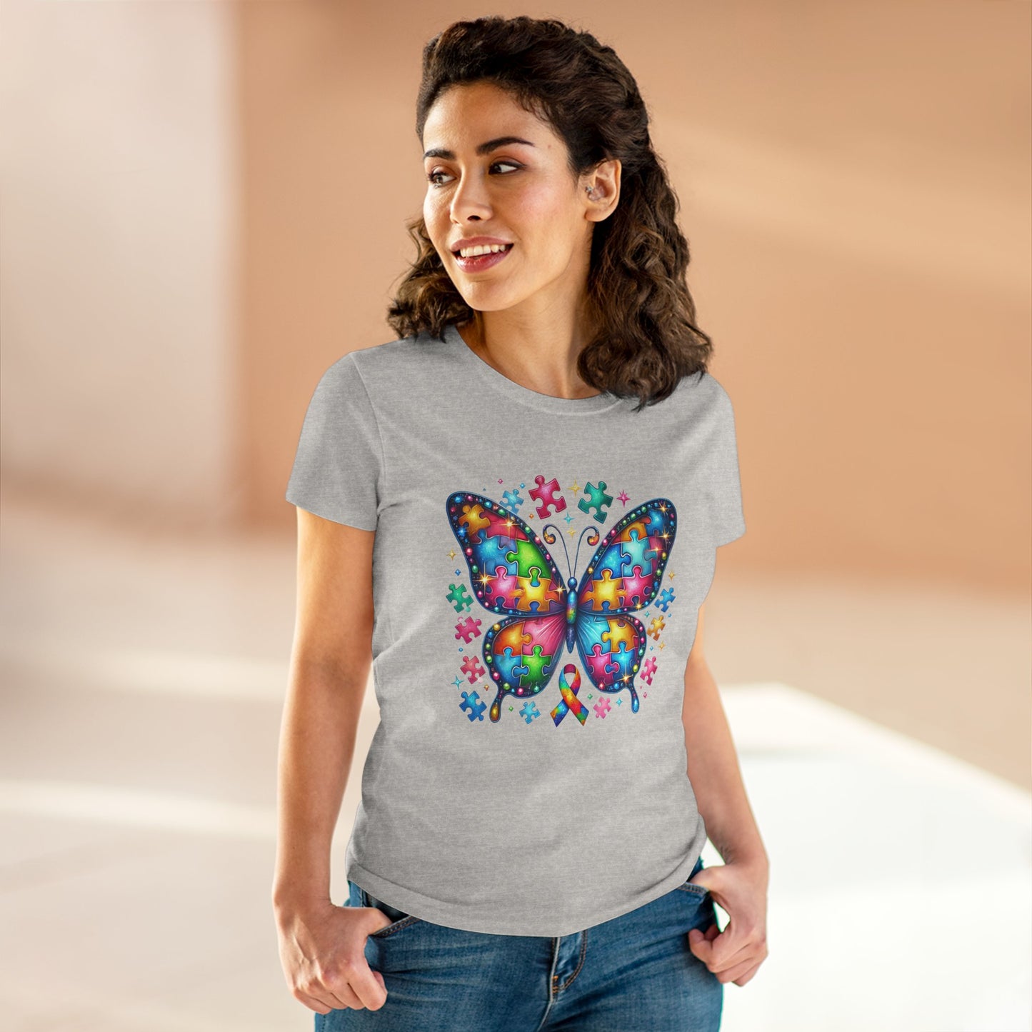 Colorful Butterfly Puzzle Women's Midweight Cotton Tee