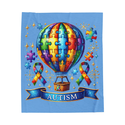 Autism Awareness Velveteen Plush Blanket for Kids - Colorful Hot Air Balloon Design - Nefty Creations