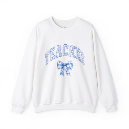 Teacher Floral Bow Crewneck Sweatshirt - Cozy Unisex Pullover for Educators - Nefty Creations