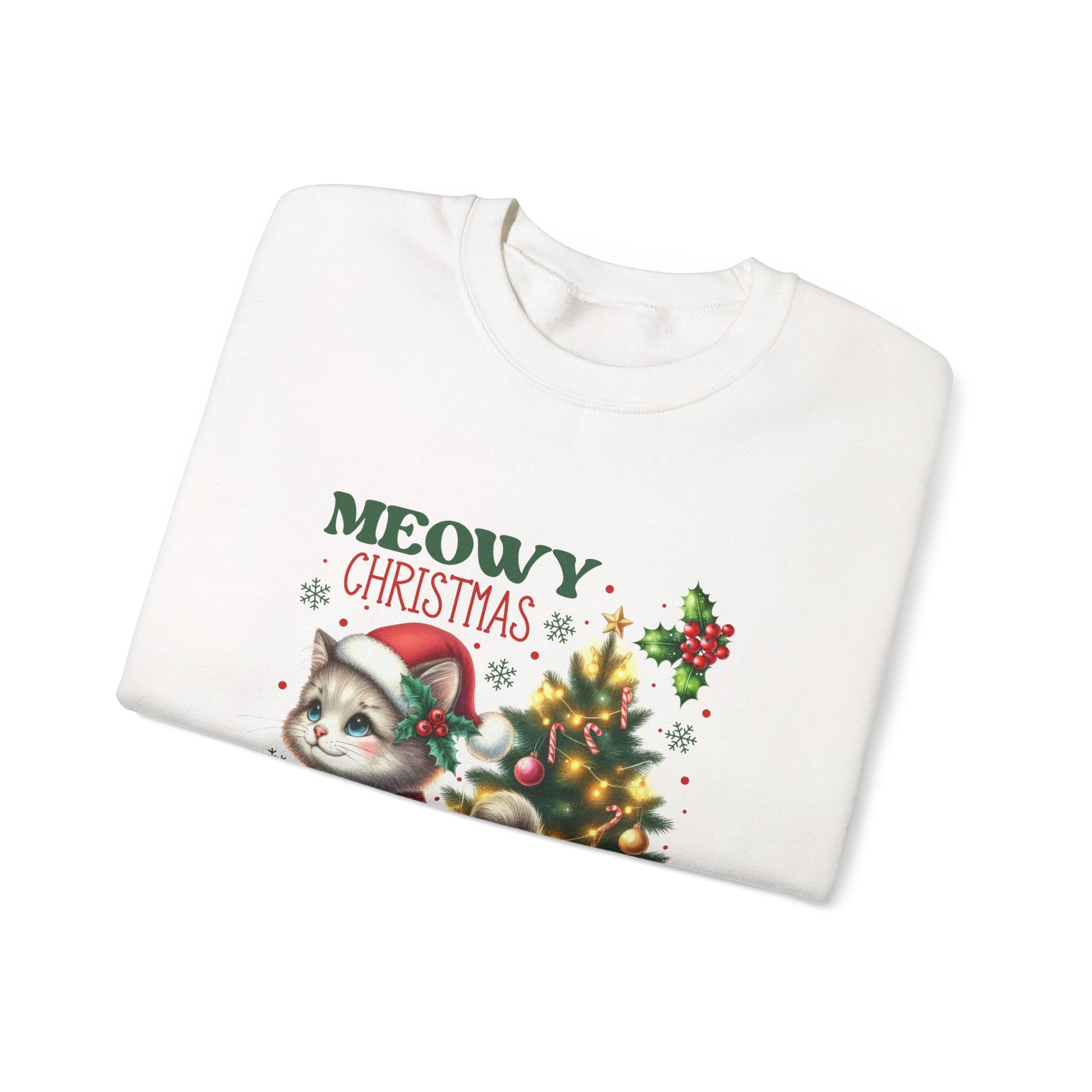 Meowy Christmas Crewneck Sweatshirt - Festive Cat Holiday Apparel - Nefty Creations