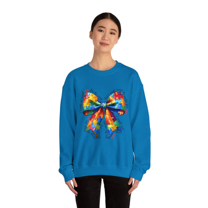 Colorful Puzzle Bow Sweatshirt - Autism Awareness Unisex Sweatshirt - Nefty Creations