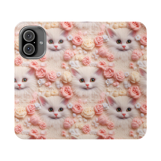 Floral Cat Flip Case for Stylish Protection Iphone 16