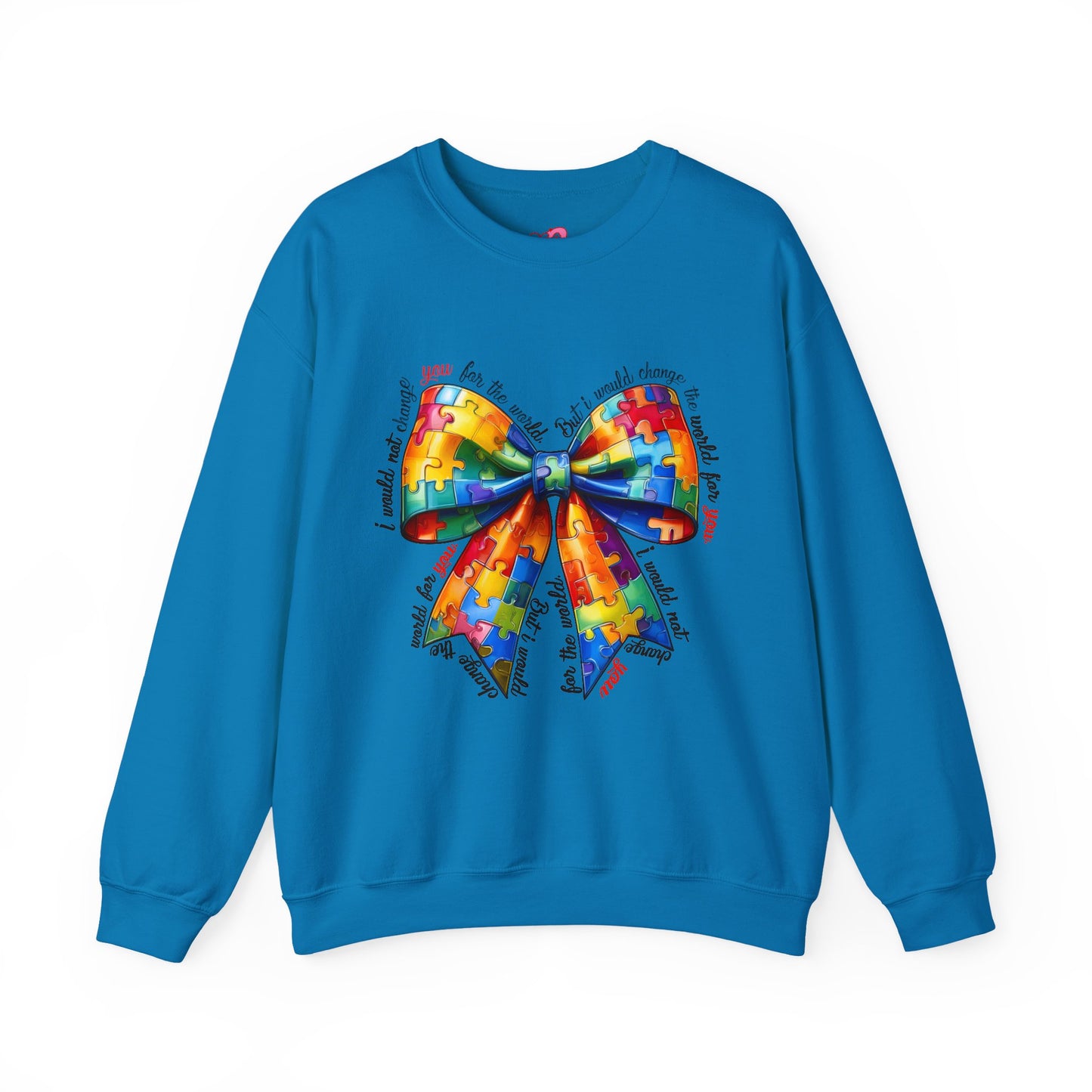 Colorful Puzzle Bow Sweatshirt - Autism Awareness Unisex Sweatshirt - Nefty Creations