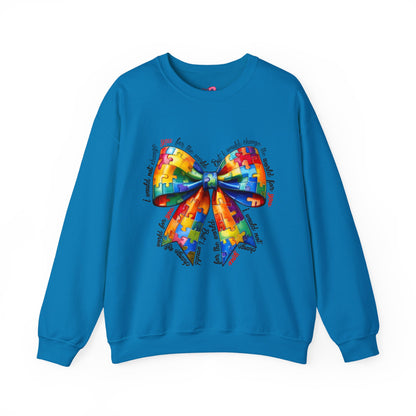 Colorful Puzzle Bow Sweatshirt - Autism Awareness Unisex Sweatshirt - Nefty Creations