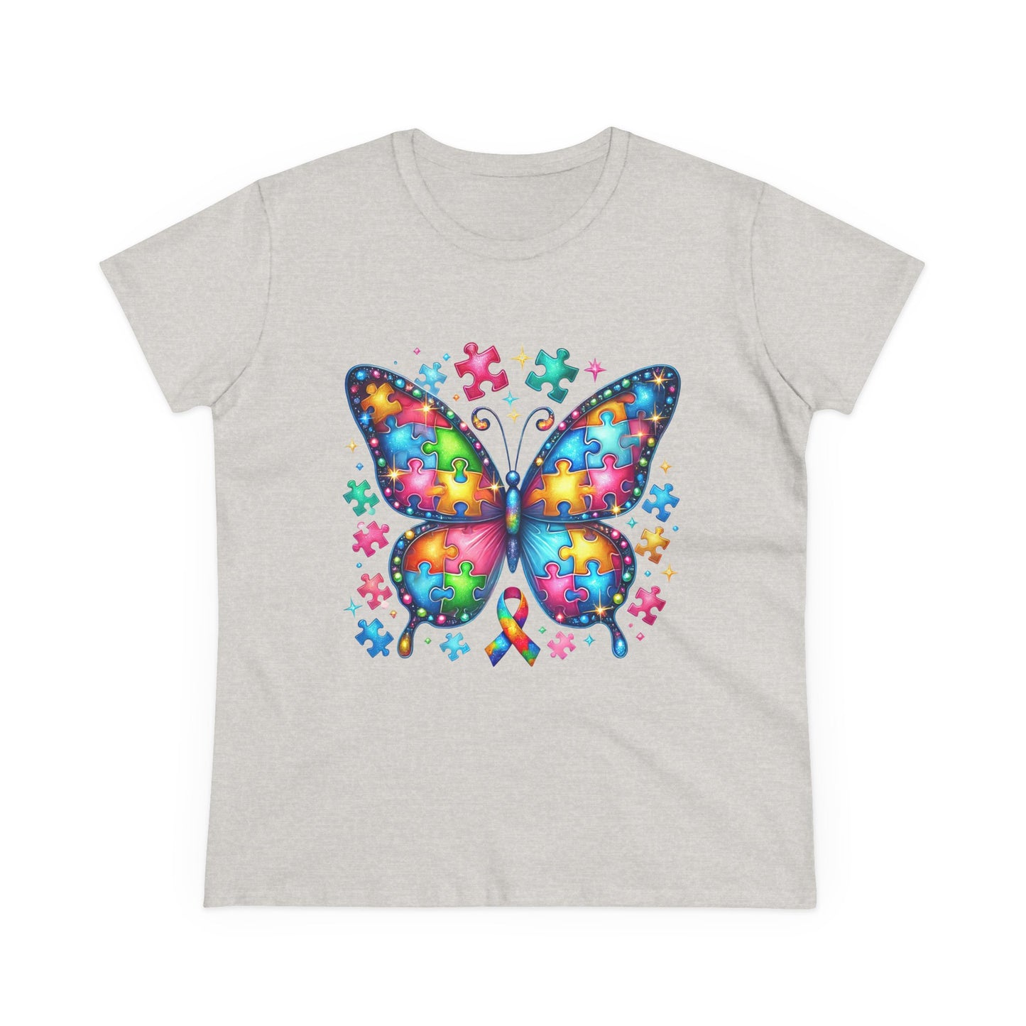 Colorful Butterfly Puzzle Women's Midweight Cotton Tee