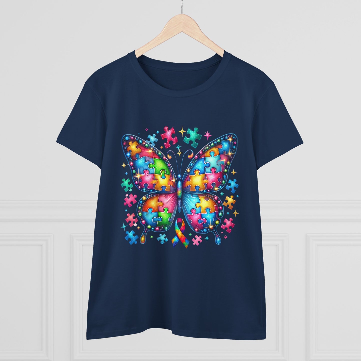 Colorful Butterfly Puzzle Women's Midweight Cotton Tee