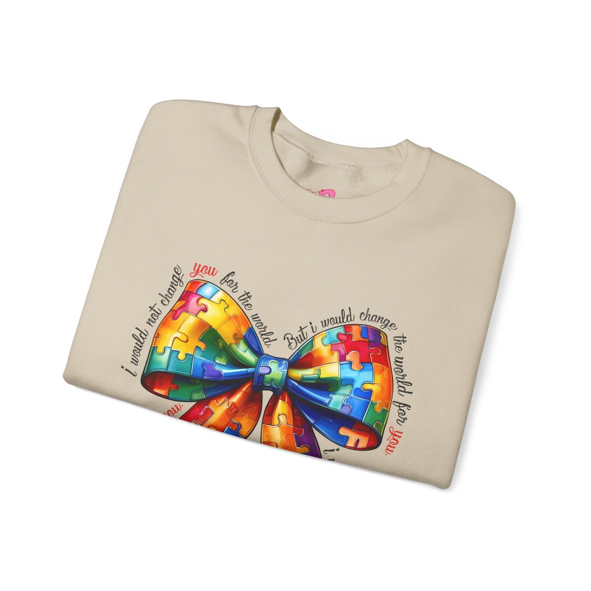 Colorful Puzzle Bow Sweatshirt - Autism Awareness Unisex Sweatshirt - Nefty Creations