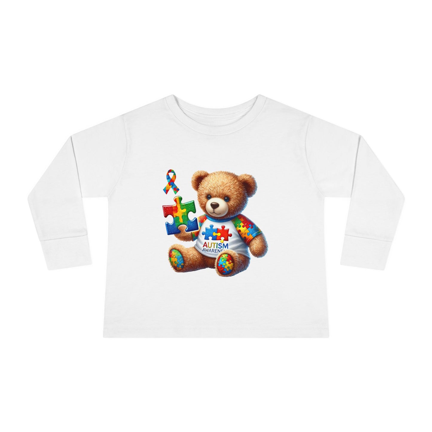 Autism Awareness Toddler Long Sleeve Tee - Cute Teddy Bear Design