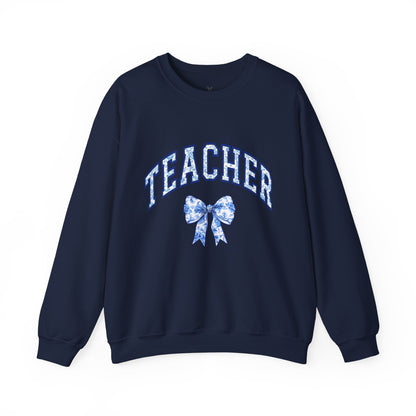 Teacher Floral Bow Crewneck Sweatshirt - Cozy Unisex Pullover for Educators - Nefty Creations