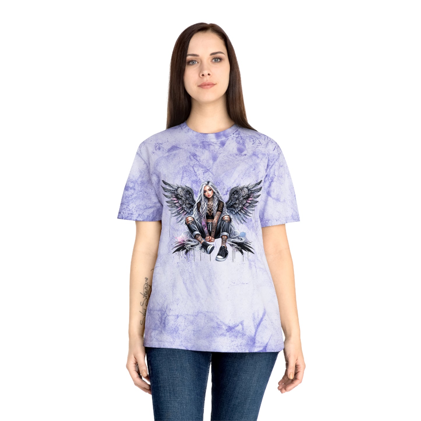 Edgy Unisex Color Blast T-Shirt with Winged Design | Casual Streetwear for Music Lovers