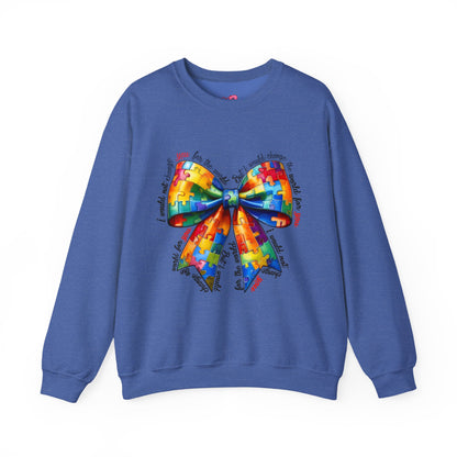 Colorful Puzzle Bow Sweatshirt - Autism Awareness Unisex Sweatshirt - Nefty Creations