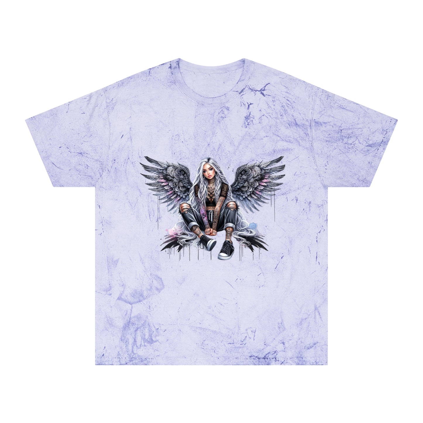 Edgy Unisex Color Blast T-Shirt with Winged Design | Casual Streetwear for Music Lovers