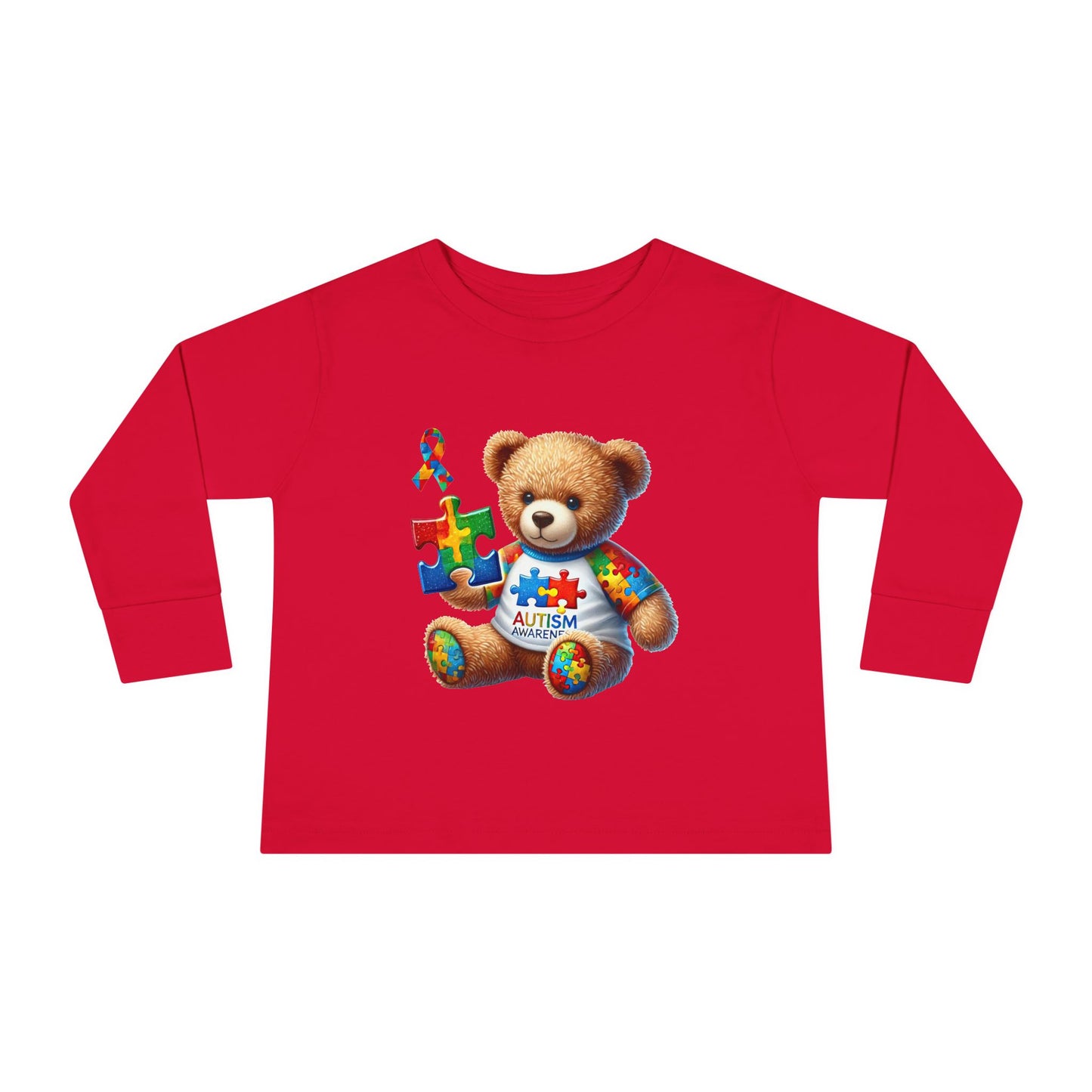 Autism Awareness Toddler Long Sleeve Tee - Cute Teddy Bear Design