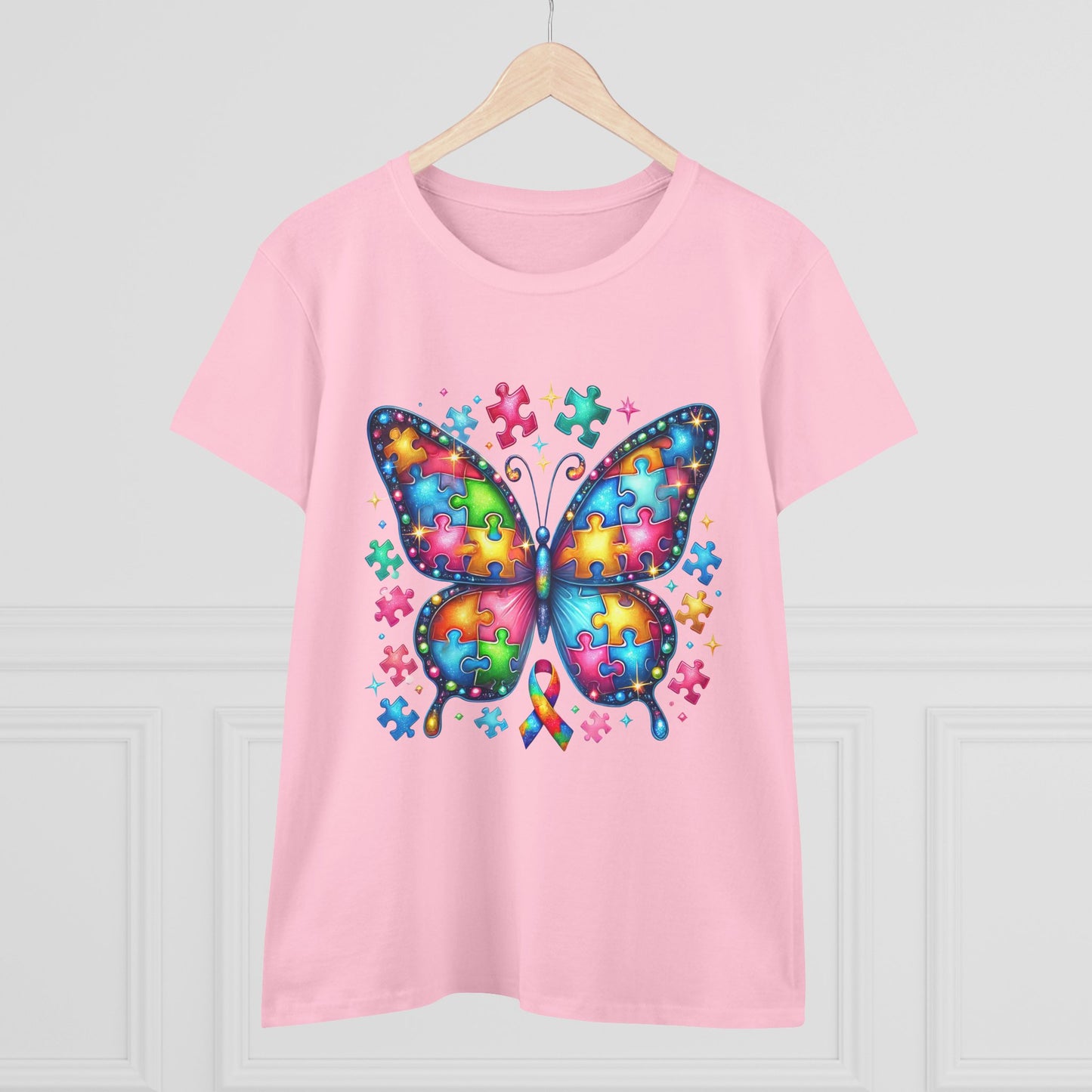 Colorful Butterfly Puzzle Women's Midweight Cotton Tee