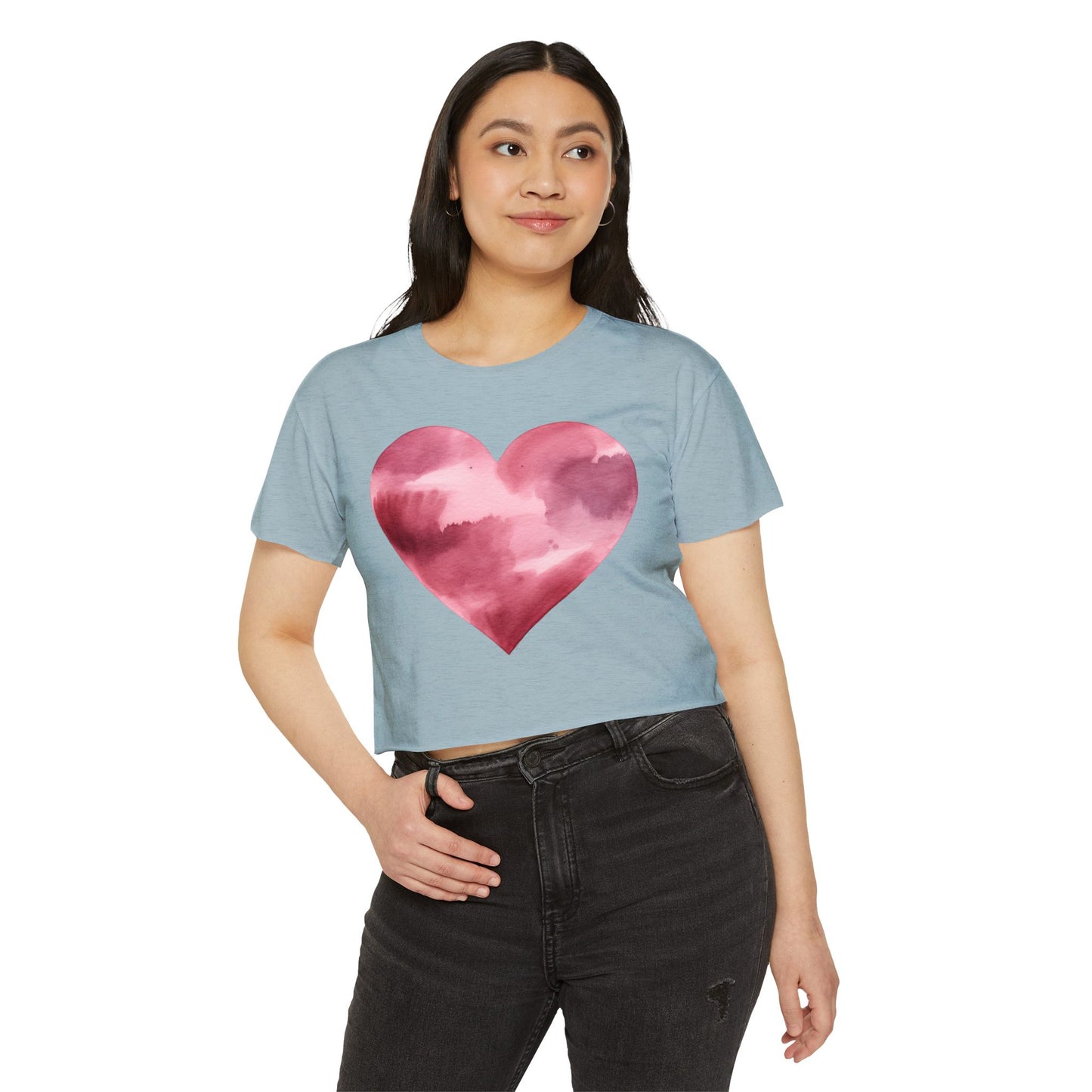 Women's Heart Watercolor Festival Crop Top - Cute Tee for Concerts and Celebrations - Nefty Creations