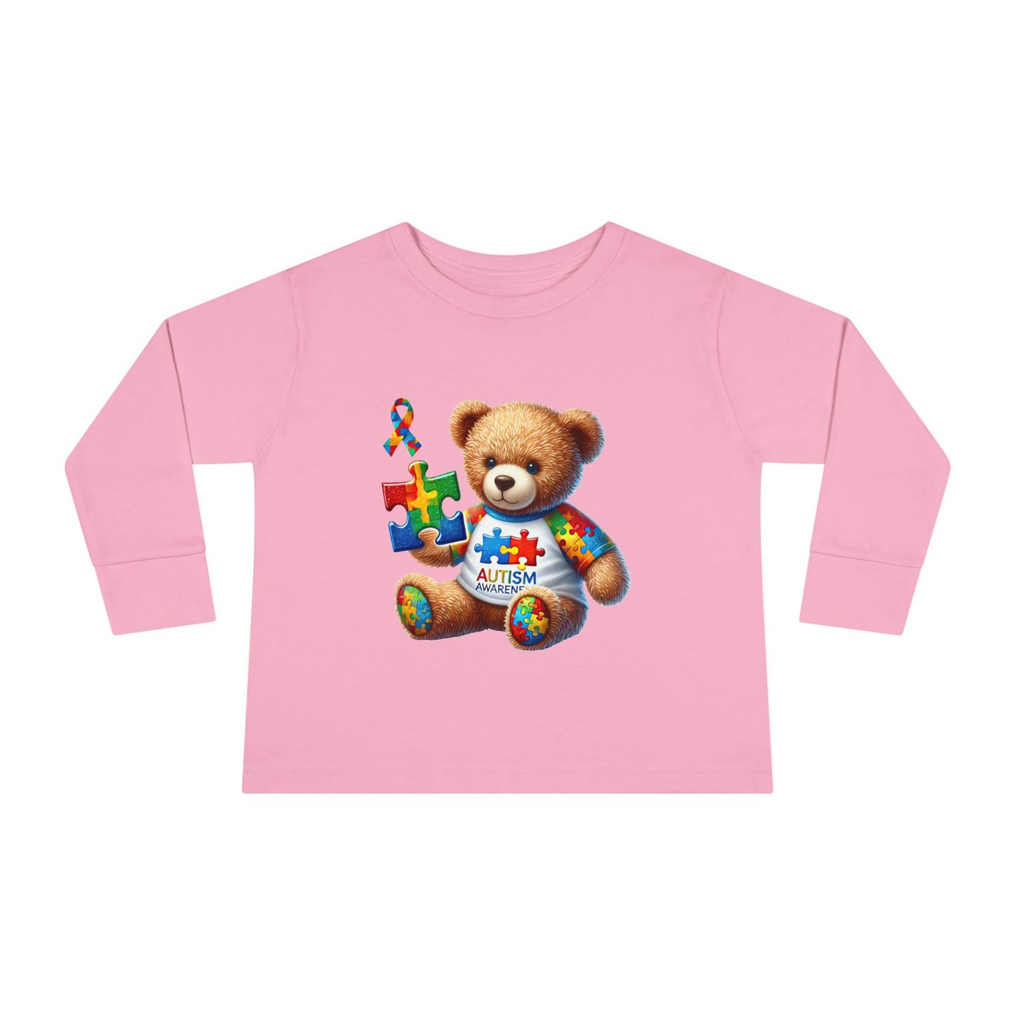 Autism Awareness Toddler Long Sleeve Tee - Cute Teddy Bear Design