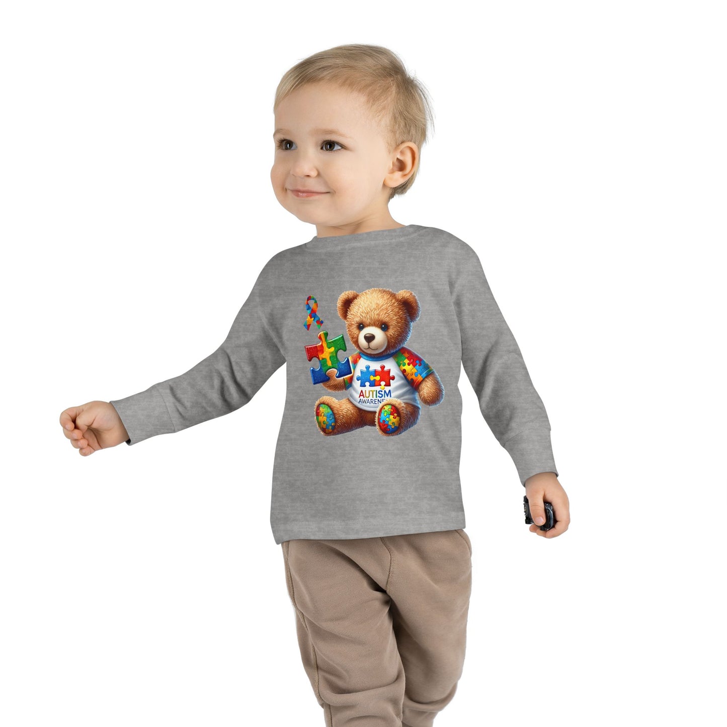 Autism Awareness Toddler Long Sleeve Tee - Cute Teddy Bear Design