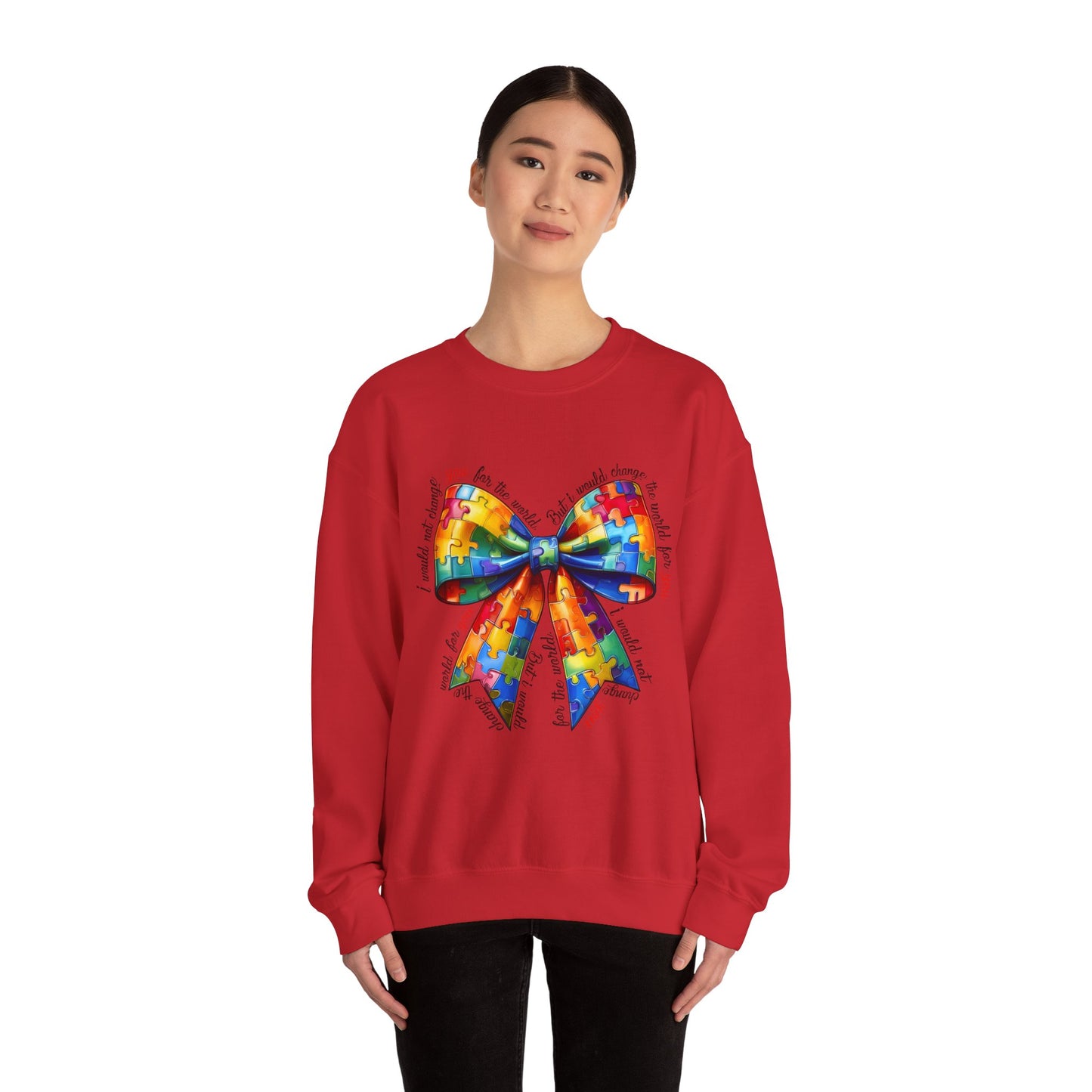 Colorful Puzzle Bow Sweatshirt - Autism Awareness Unisex Sweatshirt - Nefty Creations