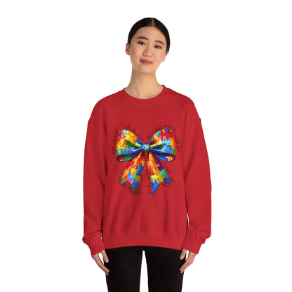 Colorful Puzzle Bow Sweatshirt - Autism Awareness Unisex Sweatshirt - Nefty Creations