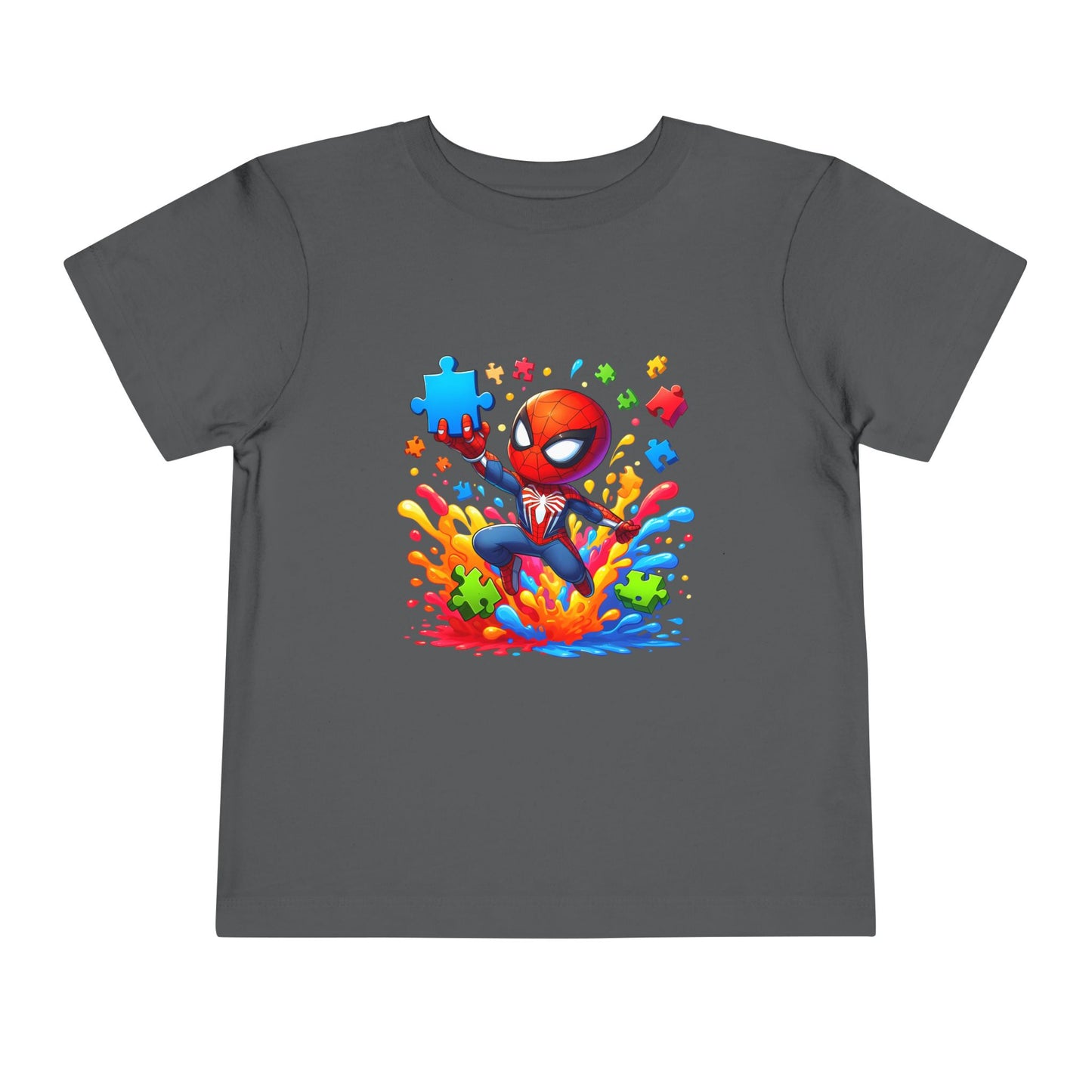 Toddler Spiderman Short Sleeve Tee - Autism Awareness Colorful Puzzle Splash Design