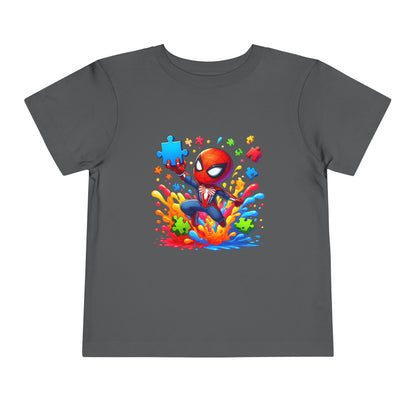 Toddler Spiderman Short Sleeve Tee - Autism Awareness Colorful Puzzle Splash Design - Nefty Creations