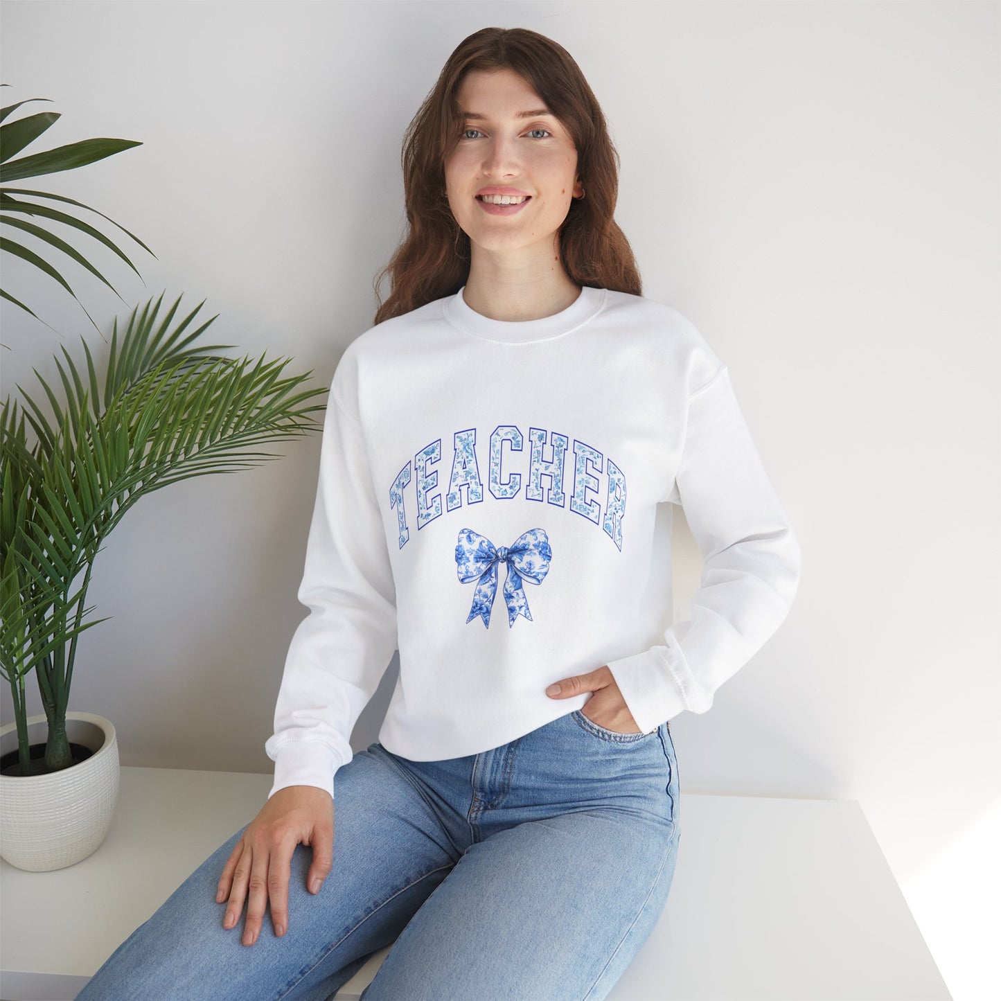 Teacher Floral Bow Crewneck Sweatshirt - Cozy Unisex Pullover for Educators