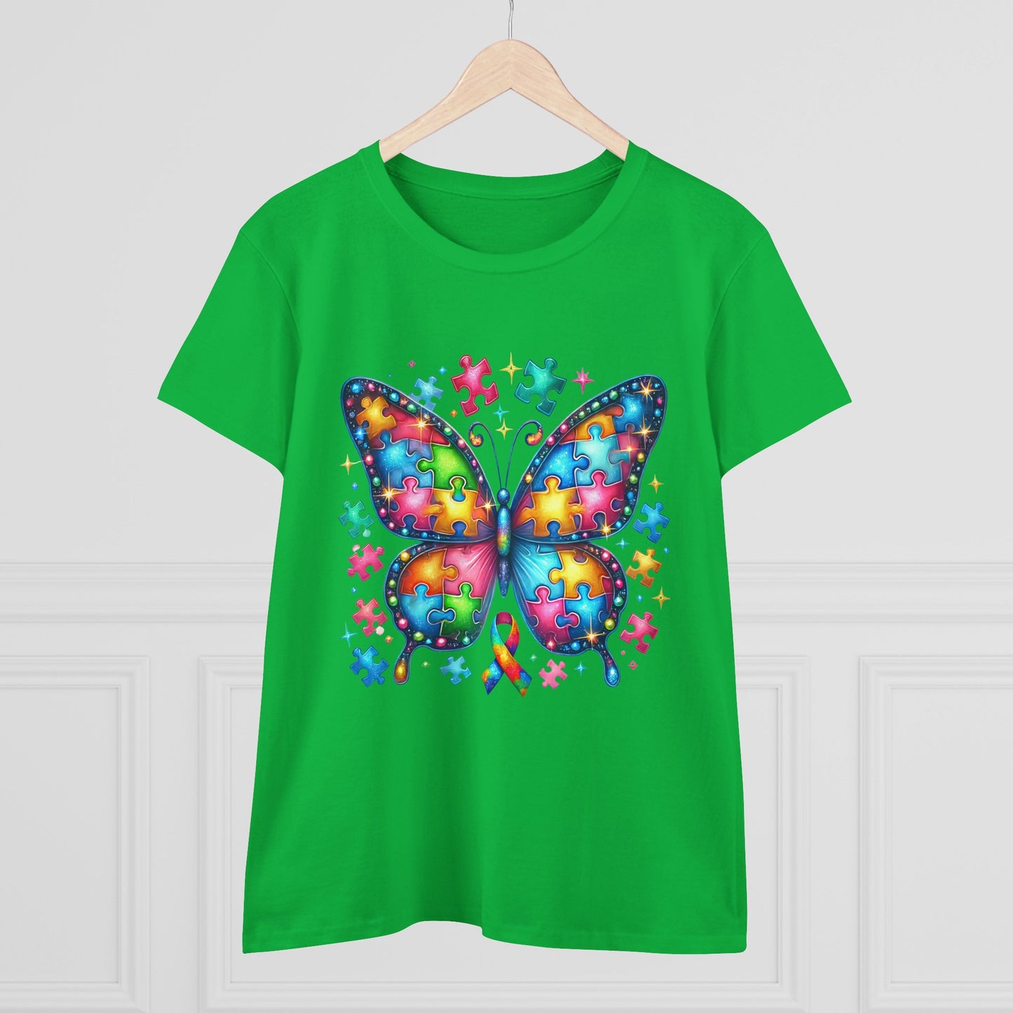 Colorful Butterfly Puzzle Women's Midweight Cotton Tee