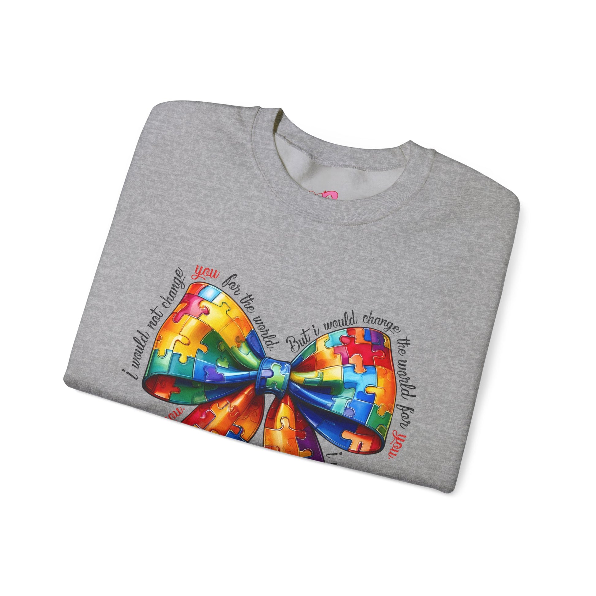 Colorful Puzzle Bow Sweatshirt - Autism Awareness Unisex Sweatshirt - Nefty Creations