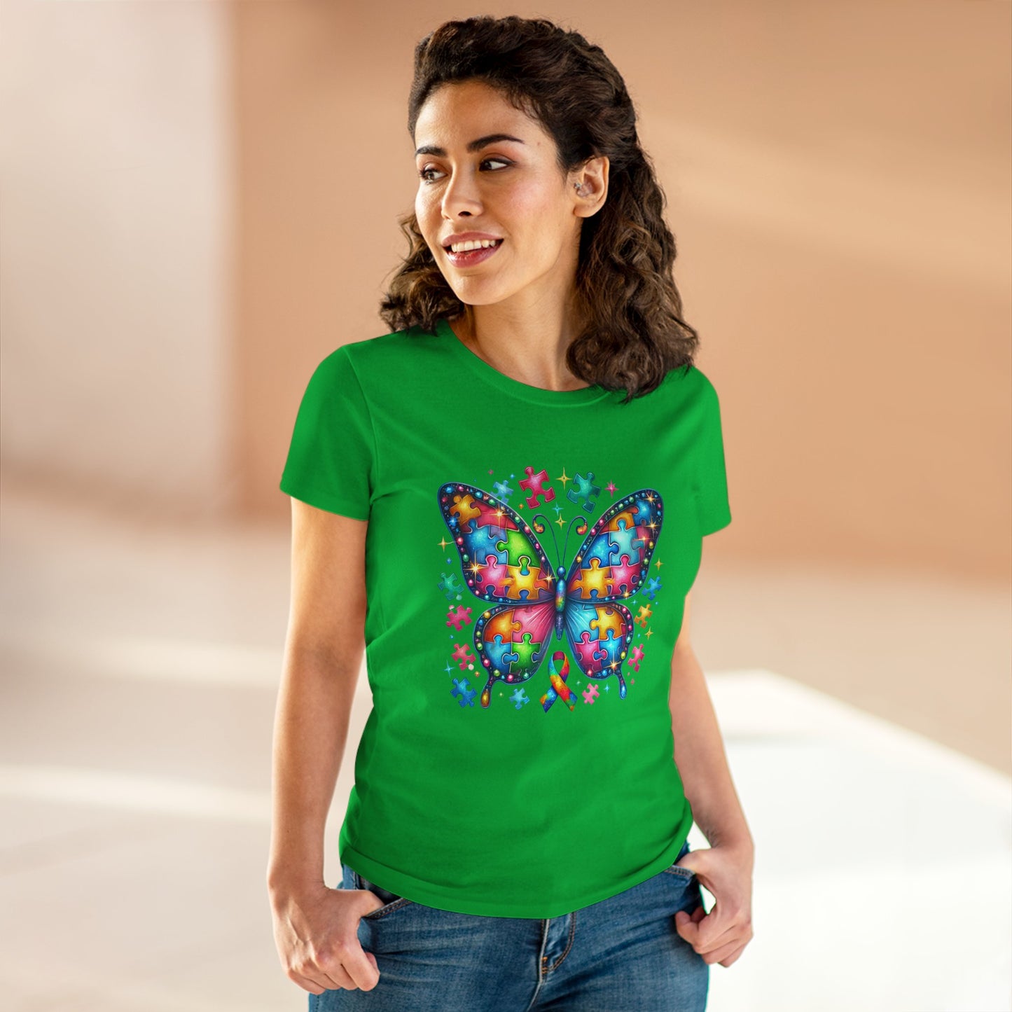 Colorful Butterfly Puzzle Women's Midweight Cotton Tee