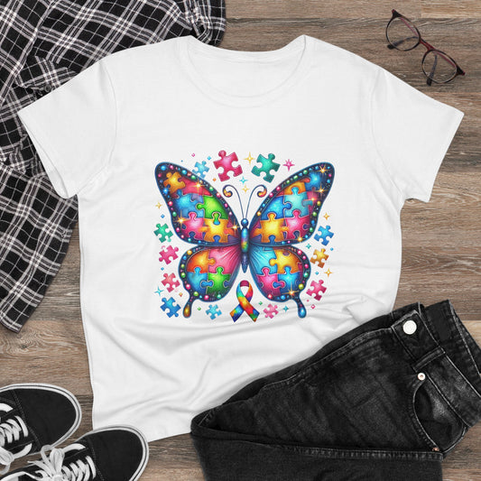 Colorful Butterfly Puzzle Women's Midweight Cotton Tee