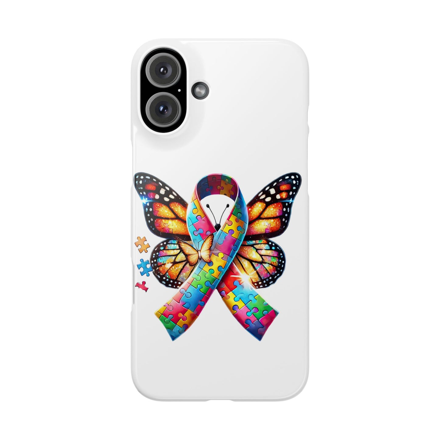 Colorful Butterfly Puzzle Ribbon Slim Phone Case - Support Autism Awareness