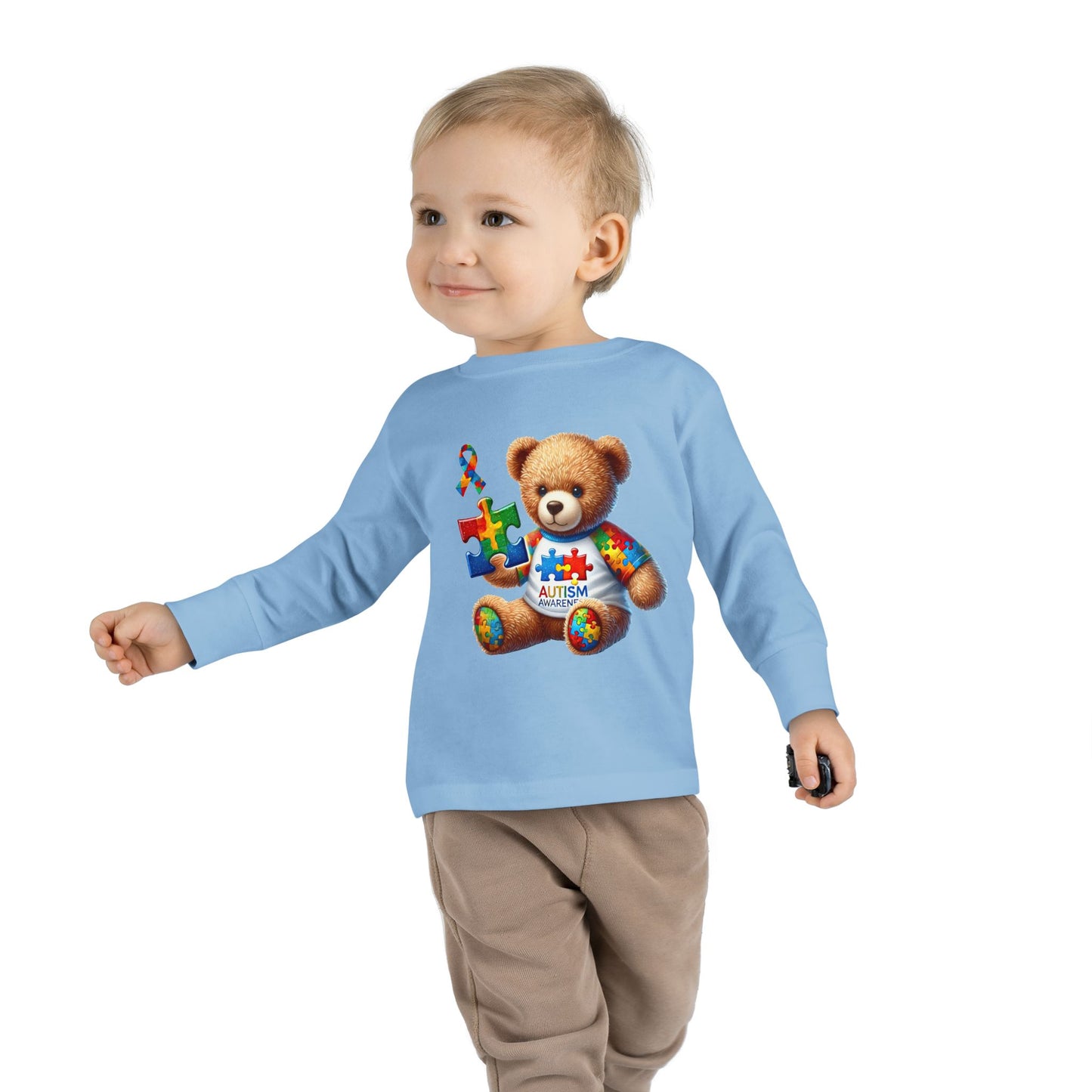 Autism Awareness Toddler Long Sleeve Tee - Cute Teddy Bear Design