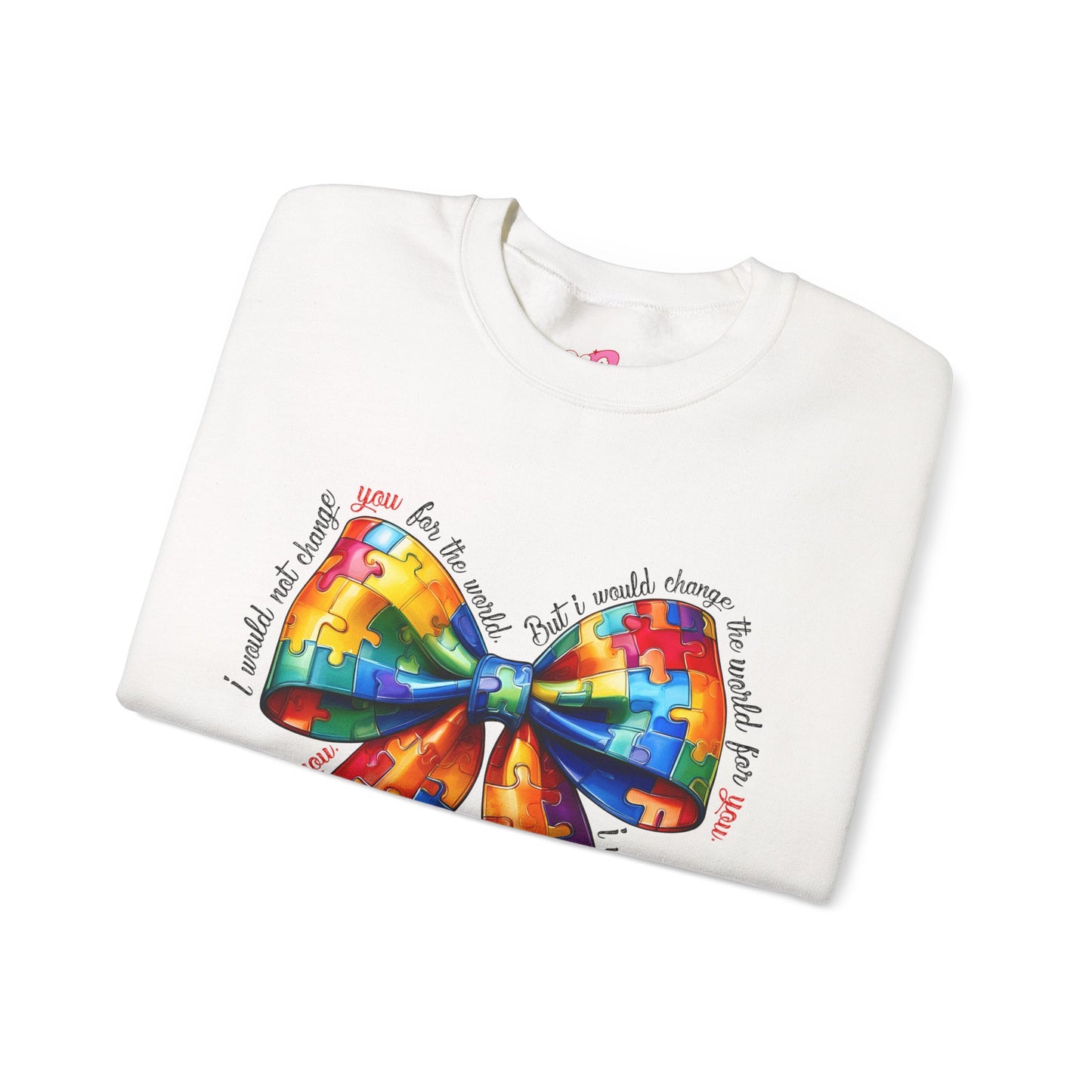Colorful Puzzle Bow Sweatshirt - Autism Awareness Unisex Sweatshirt - Nefty Creations
